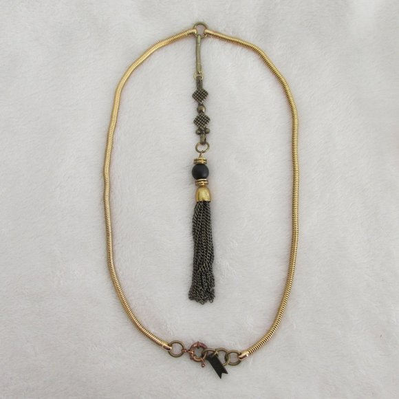 BIKO Freya 18kt Gold Plated Onyx Hand-Cast Tassel Pendant Made in Canada - Picture 1 of 7